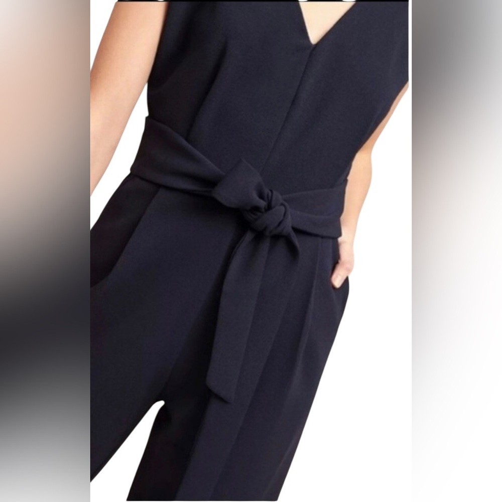 Anthropologie Ett:twe navy blue jumpsuit V-neck sleeveless attached belt M - Picture 5 of 12